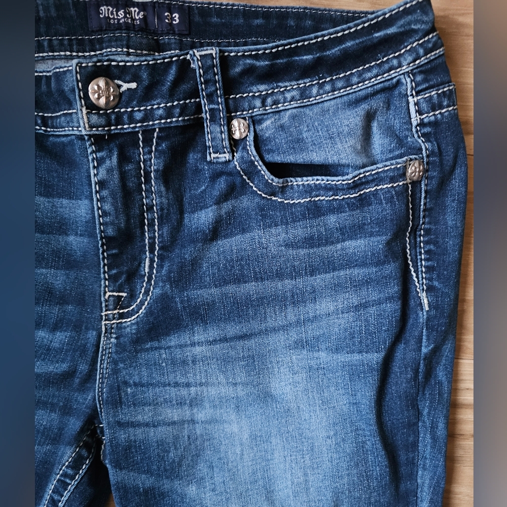Miss Me Dark Blue Boot Cut Jeans with Decorative Pocket - Picture 7 of 13